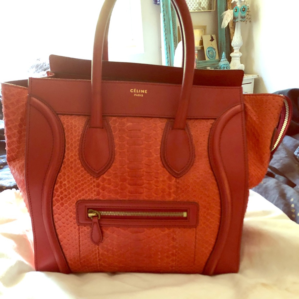 Red Python & Leather Celine Mini Luggage - Picture 1 of 8